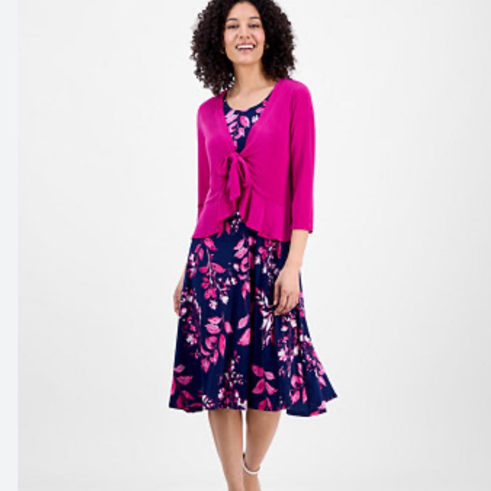 Women’s Studio One Floral Navy & Pink A-Line 2 pc Dress Set Sz XL NWT